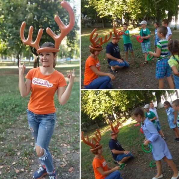 inflatable reindeer-antler ring toss game for kids and family