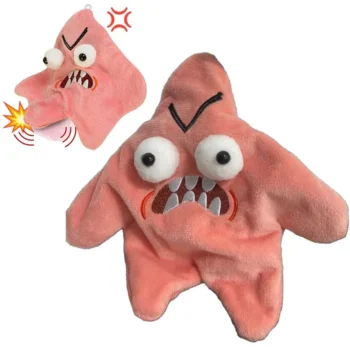 Grumpy Starfish plush keychain – pink, angry, rechargeable, dancing toy