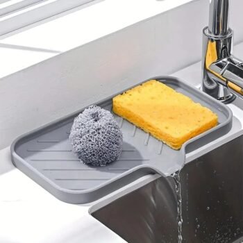 Silicone Sink Tray Faucet Mat for Kitchen Soap Dispenser Caddy, Sponge Drain Pad, Heat-Resistant Non-Slip Durable
