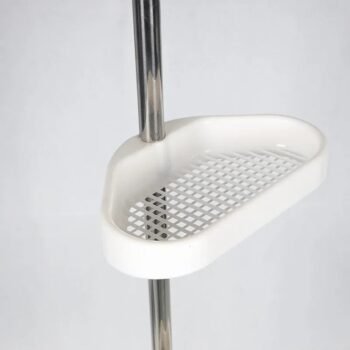 Close-up of PVC tray on bathroom shower organizer