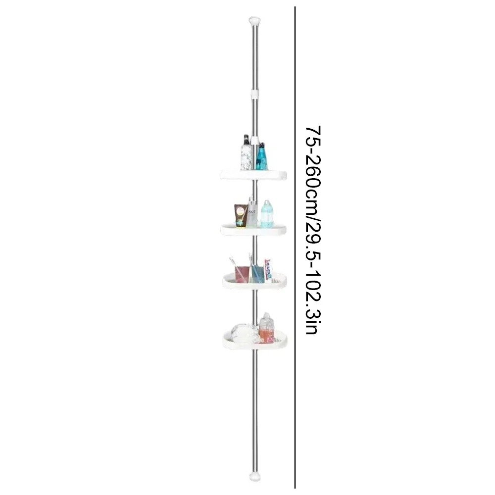 shower-caddy-tension-pole-white White 4-tier shower caddy tension pole in bathroom corner