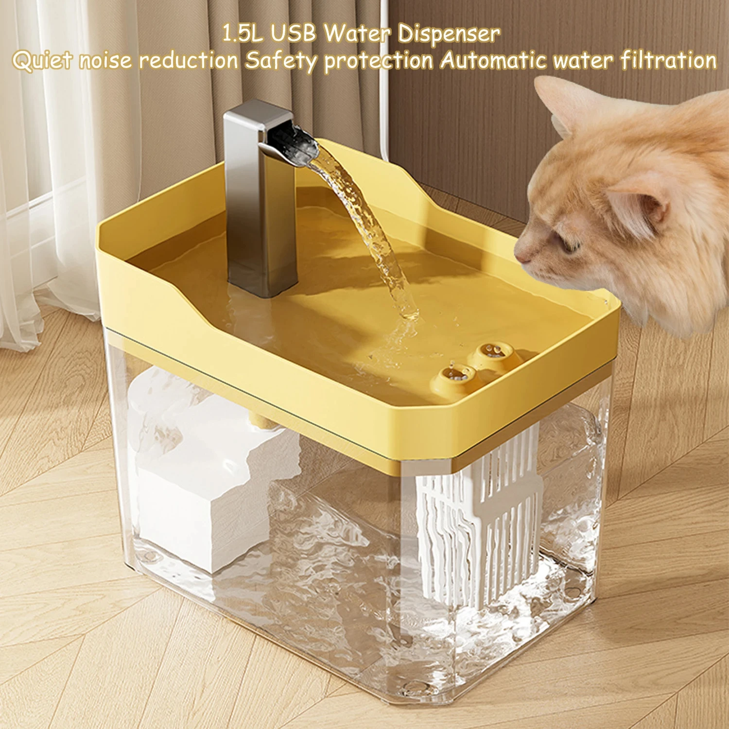 kf-S071512d899a9454cb4c4da3ca492886a2 USB Cat Water Fountain – 1.5L Automatic Pet Water Dispenser with Filter & Quiet Pump | Transparent, Anti-Dry Burning - Product - Main View