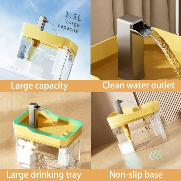 USB Cat Water Fountain – 1.5L Automatic Pet Water Dispenser with Filter & Quiet Pump | Transparent, Anti-Dry Burning - Product - Gallery View 3