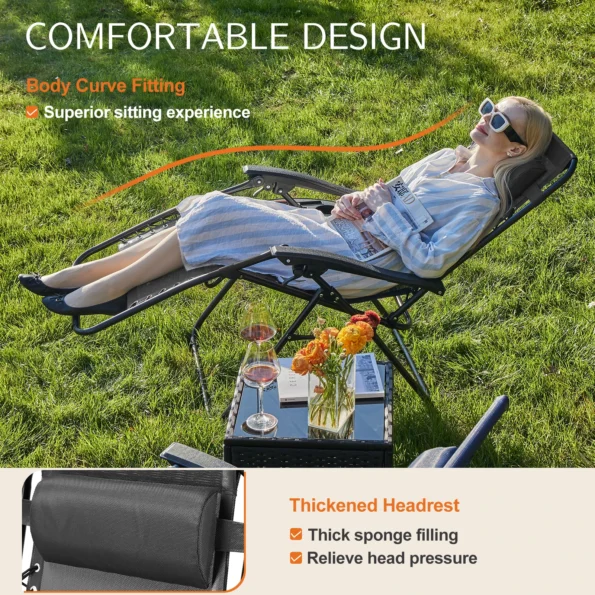 Set of 2 Zero Gravity Recliner Chairs – Folding Outdoor Lounge Chairs with Cup Holder Trays & Adjustable Pillow for Patio, Camping, Garden - Chairs - Gallery View 1