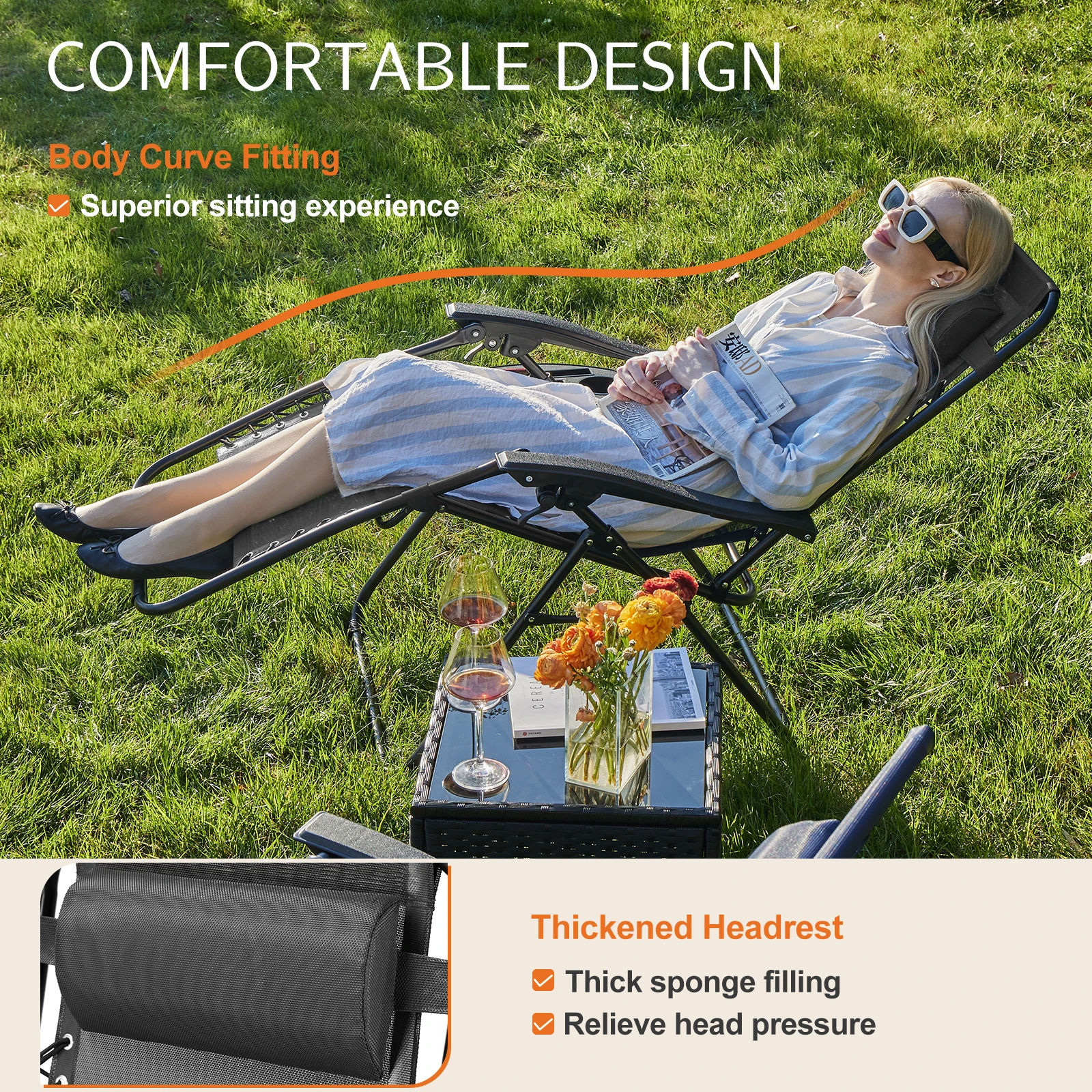kf-S4c6454cfce61408d9c3bd24ae16cb9f32 Set of 2 Zero Gravity Recliner Chairs – Folding Outdoor Lounge Chairs with Cup Holder Trays & Adjustable Pillow for Patio, Camping, Garden - Chairs - Gallery View 1