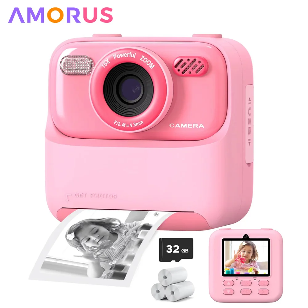 kf-S6111e50251604698890e8b41205c347a7 AMORUS 1080P HD Instant Print Kids Camera – Dual Lens Selfie Cam with 32GB Card, Perfect Gift for Girls & Boys, Fun Birthday or Christmas Toy - Kids Digital Cameras - Main View