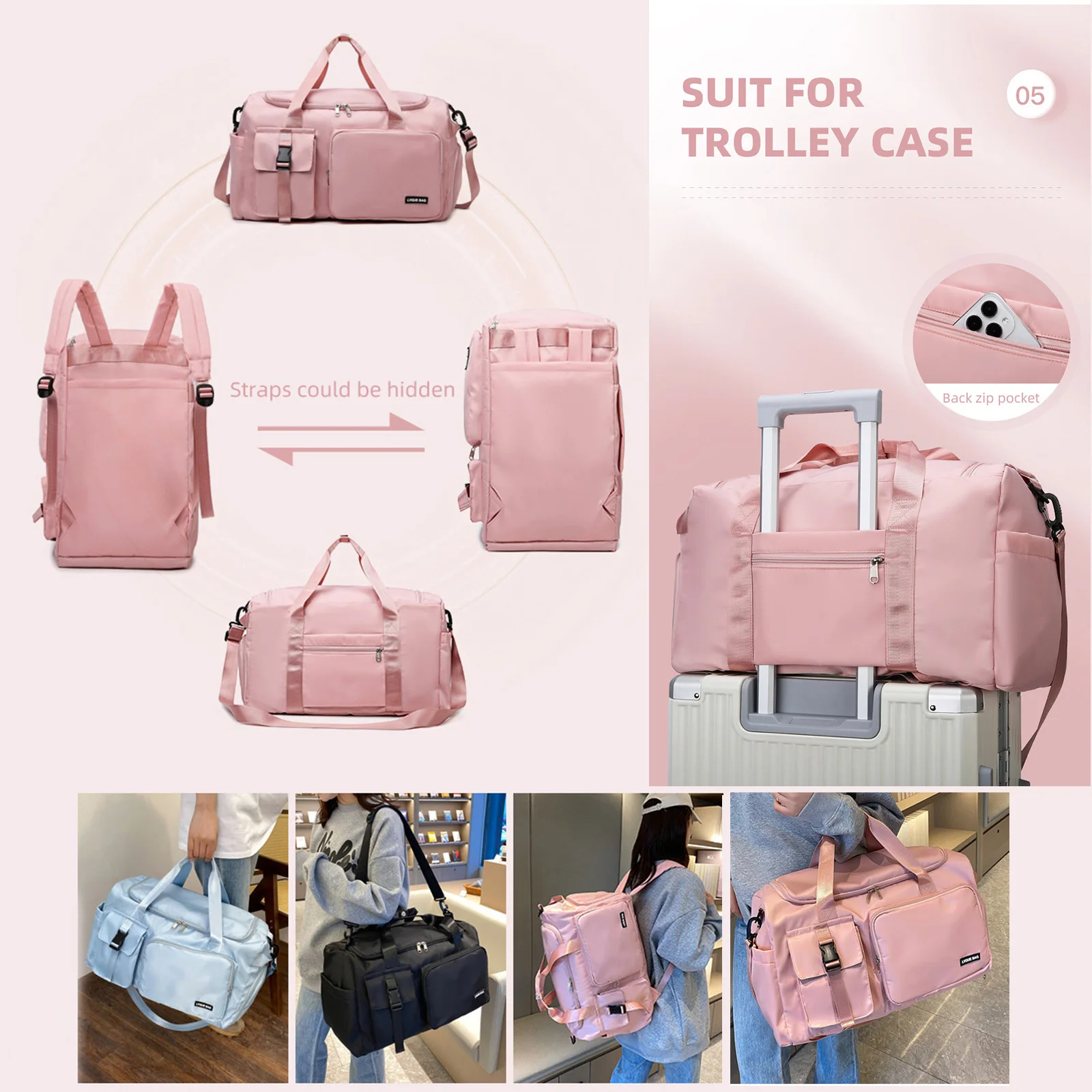 kf-S82088af09d6142f684b3625586b77cf7r Women’s Sports Travel Duffel – Waterproof Gym Bag with Wet & Dry Compartments, Shoulder & Crossbody Straps, Perfect for Fitness, Swimming, Outdoor Trips & Weekend Getaways - Product - Gallery View 3