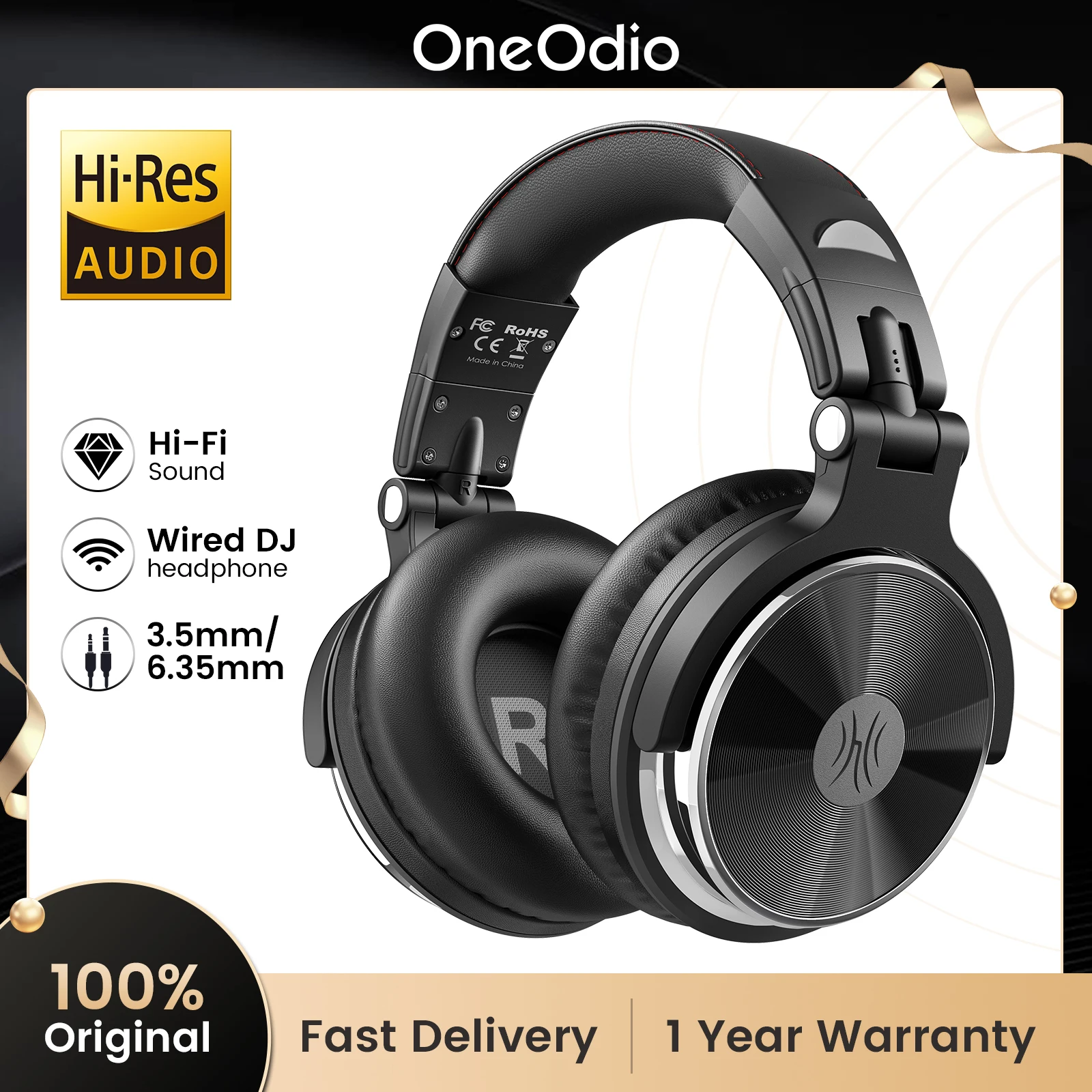 kf-S8701f2079dbf49e3b4de1fee23454958Y OneOdio Pro 10 Wired Over Ear Headphone with 50mm HiFi Drivers | Studio Monitor Headset for DJ, Mixing, Recording, & Gaming - Accessories - Main View