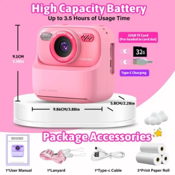 AMORUS 1080P HD Instant Print Kids Camera – Dual Lens Selfie Cam with 32GB Card, Perfect Gift for Girls & Boys, Fun Birthday or Christmas Toy - Kids Digital Cameras - Gallery View 1