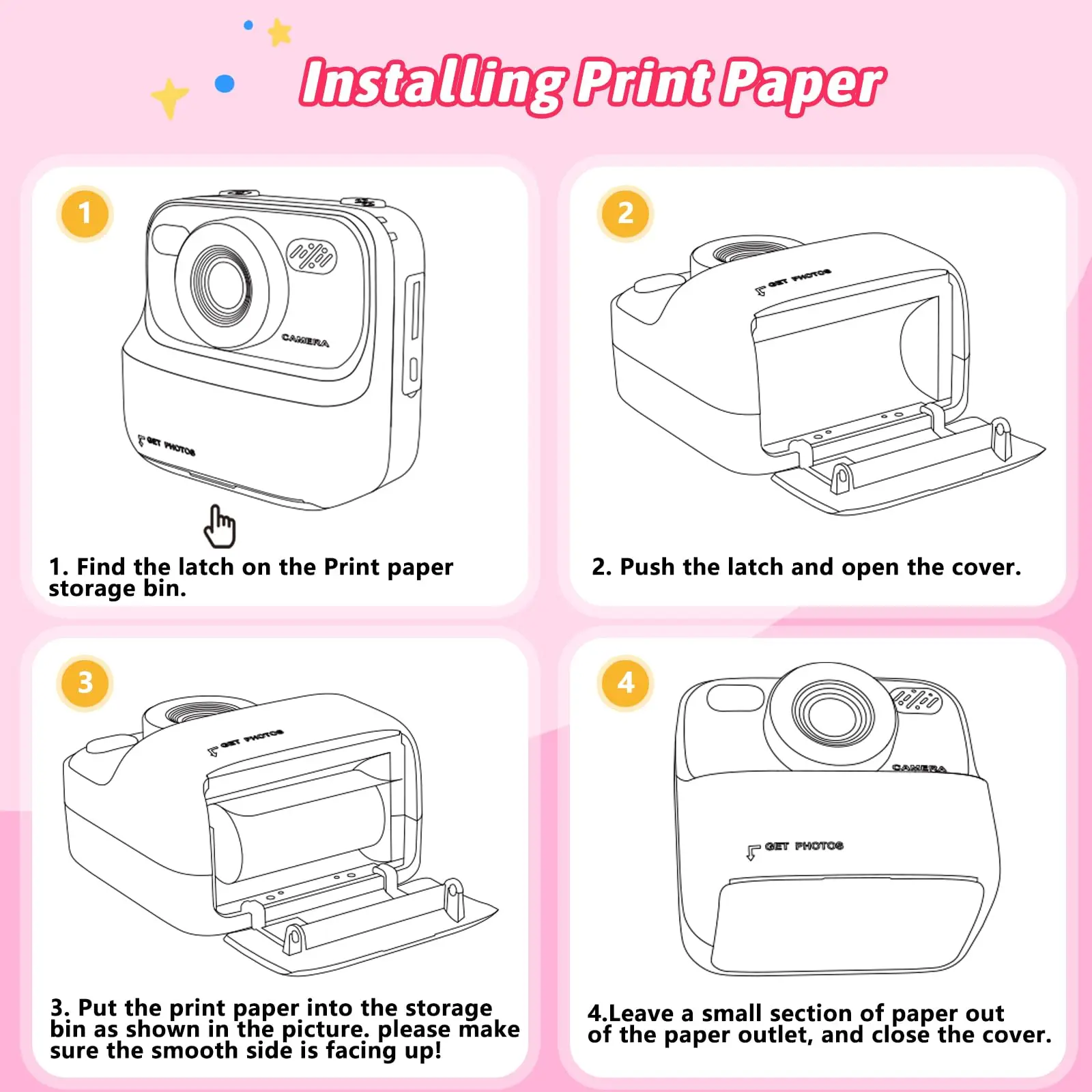 kf-Sde445aa1f4ee468694e0a4f506599572D AMORUS 1080P HD Instant Print Kids Camera – Dual Lens Selfie Cam with 32GB Card, Perfect Gift for Girls & Boys, Fun Birthday or Christmas Toy - Kids Digital Cameras - Gallery View 8