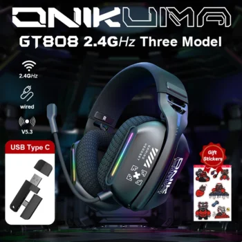 ONIKUMA GT808 Wireless Gaming Headset with RGB Lights – 2.4GHz Low Latency Headphones & 360° Rotating Mic for PC, PS5, Laptop
