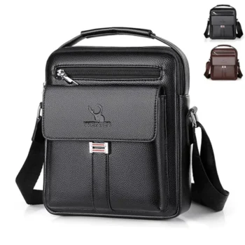 Men's PU Leather Crossbody Shoulder Bag – Waterproof Vintage Messenger Bag with Large Capacity