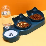 3-in-1 Cat Food and Water Bowl Set with Automatic Water Dispenser – Tilted Design for Neck Protection