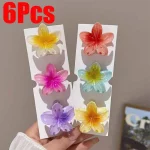 6PCS Hawaiian Gradient Flower Hair Clips – Small Hair Claws & Crab Barrettes for Women and Girls