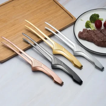 Stainless Steel BBQ Food Tongs – Portable Kitchen Cooking Clip, Anti-Slip Tweezer Tongs for Barbecue, Grilling & Picnic