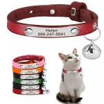 Personalized Leather Cat Collar with Name Tag – Adjustable, Anti-Lost Kitten & Puppy Collar with Bell