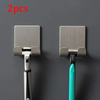 2pcs Stainless Steel Razor Holder Wall Mount Shaving Stand Rack Bathroom Organizer Hooks