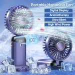 USB Mini Handheld Neck Fan – 5-Speed Portable Foldable Fan with LED Display, Phone Stand & Rechargeable Battery
