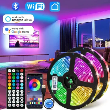 USB 5V RGB LED Strip Light 5050 – Smart Bluetooth/WiFi APP & Remote Control Backlight Tape for Room, TV & Home Decoration (1M-30M)
