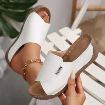 Women Wedge Slippers Summer 2025 | Open Toe Buckle Sandals | Breathable Comfortable Fashion Slides