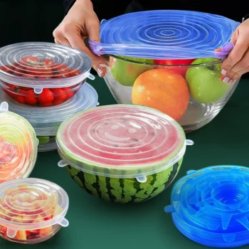 6 Pack Reusable Silicone Stretch Lids – Universal Food Covers for Bowls, Cups, Microwave & Storage