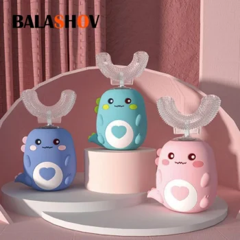 Kids U-Shaped Electric Toothbrush 360° Sonic Rechargeable Cartoon Silicone Toothbrush for Children