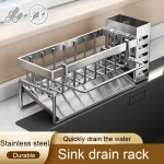 Stainless Steel Sink Organizer Rack – Multifunctional Sponge Holder, Cleaning Tool Storage & Rag Hanger