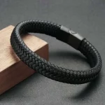 Black PU Leather Magnetic Bracelet for Men – Elegant, Durable & Stylish Gift