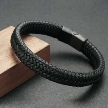 Black PU Leather Magnetic Bracelet for Men – Elegant, Durable & Stylish Gift