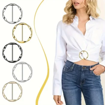 5pcs Shirt Ring Belt Buckle Set – Scarf Buckle & Slim Waist Belt Adjuster Fashion Accessories