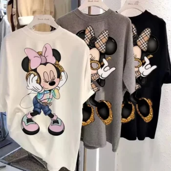 Disney Minnie Mouse Kawaii Women’s T-Shirt | Oversized Cartoon Graphic Tee Summer Casual Cotton Top