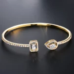 Luxury Gold Geometric Cuff Bangle for Women – Elegant Cubic Zirconia Bracelet, Fashion Jewelry for Parties & Everyday Wear