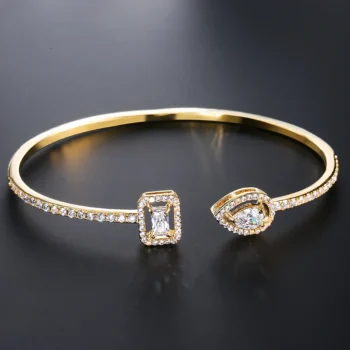 Luxury Gold Geometric Cuff Bangle for Women – Elegant Cubic Zirconia Bracelet, Fashion Jewelry for Parties & Everyday Wear