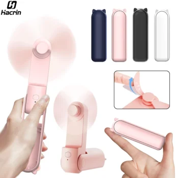 Mini USB Rechargeable Handheld Fan – 2000mAh Foldable Pocket Fan with Power Bank, Quiet & Portable Cooling Fan for Travel, Outdoor, Office