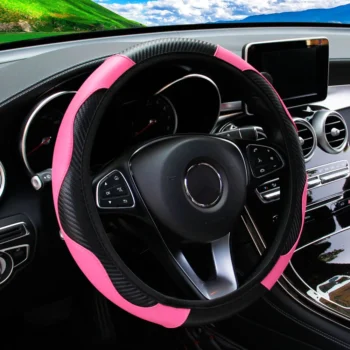 PU Carbon Fiber Leather Steering Wheel Cover – Universal 14.5–15 Inch Non-Slip Car Steering Wheel Cover for Comfortable Driving