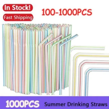 Multicolor Fluorescent Bendable Drinking Straws – Reusable Party Straws for Beverages, Weddings & Kitchen Supplies