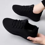 Women’s Breathable Platform Sneakers – Non-Slip Casual Running Shoes, Trendy Korean Style Black Fashion Shoes for Autumn 2024
