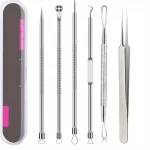 6Pcs Precision Pimple Tweezers & Blackhead Removal Tool Set – Professional Acne Extractor Kit for Deep Face Cleansing & Skin Care