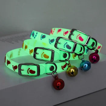 Luminous Glow Cat Collar with Bell – Reflective Silicone Pet Necklace for Cats & Small Dogs