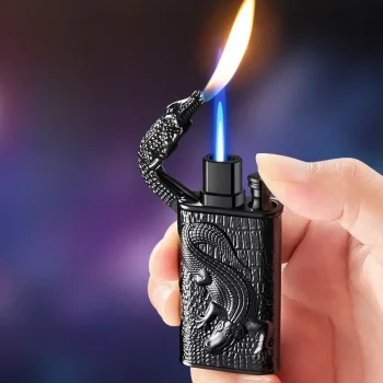 Creative Embossed Shenlong Double Flame Gas Lighter | Metal Torch Cigarette Lighter for Men | Windproof Refillable Flame Spray Tool
