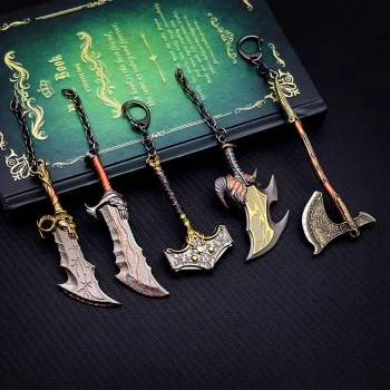 God of War Ragnarok Keychain – Thor’s Hammer Mjolnir, Leviathan Axe & Blades of Chaos Metal Key Ring | Gamer Collectible Keychain Accessory