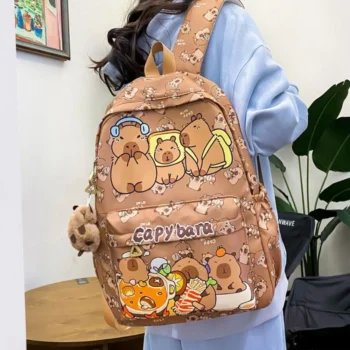 Cute Capybara Backpack – Large Capacity Nylon School Bag for Girls, Lightweight Cartoon Student Bookbag for Back to School