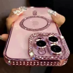 Luxury Glitter Diamond Transparent iPhone Case | MagSafe Wireless Charging Bumper Cover for iPhone 16, 15, 14, 13, 12, 11 Pro Max & Plus