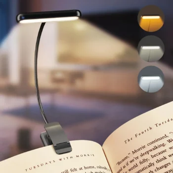 Portable Clip-On Reading Lamp USB Rechargeable Book Light with 3 Color Modes & Adjustable Brightness