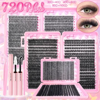 DIY Lash Extension Kit – 720pcs Wispy Natural Lash Clusters with Bond & Seal for At-Home Individual Lashes