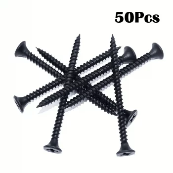 50 Pcs M3.5 Black Cross Flat Head Sheet Metal Screws – Carbon Steel Wood Screws for Furniture, DIY & Home Maintenance