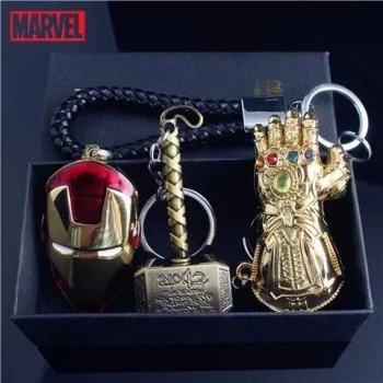 Marvel Avengers Keychain – Thanos Glove, Thor Hammer, Shield & Battle Axe Metal Keyring | Car Keychain & Gift for Men