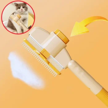 Self-Cleaning Dog Comb & Cat Brush – One Button Hair Remover, Pet Grooming Brush with Massage Function for Dogs & Cats