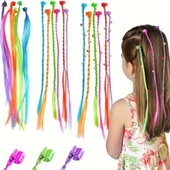 Kids Colorful Clip-In Hair Extensions Set – 18PCS Hair Styling Accessories with Bobby Pins for Girls