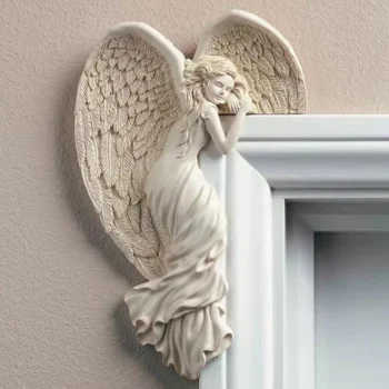 Resin Angel Door Frame Ornament – Winged Goddess Decorative Sculpture for Home & Garden Décor